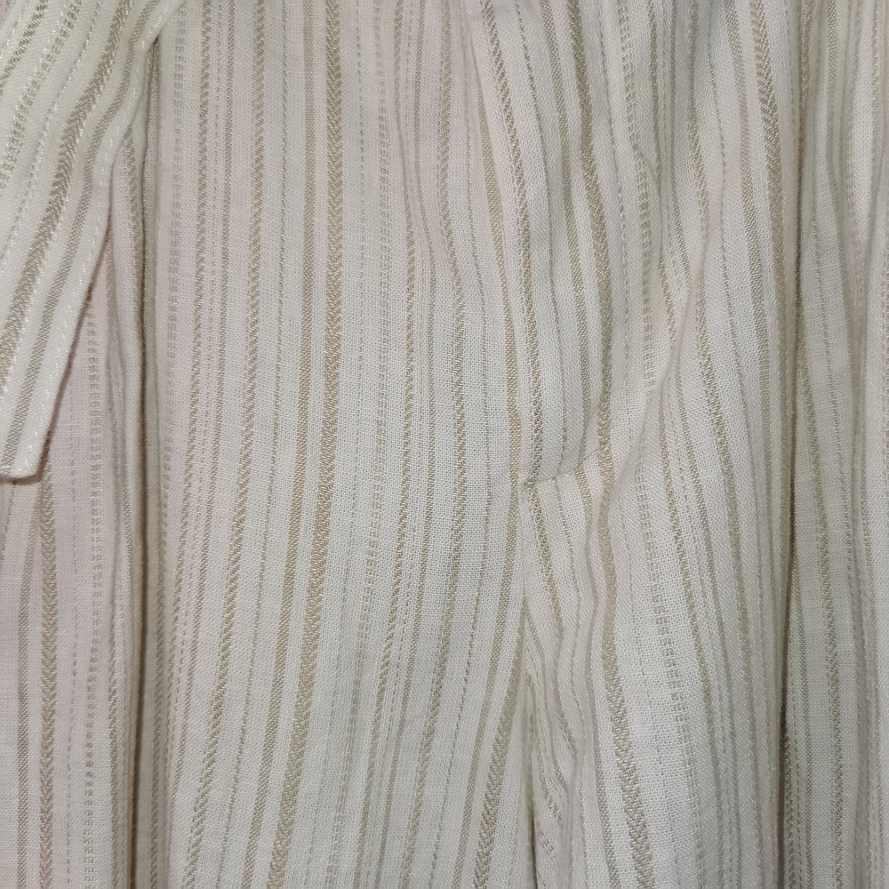 Paperbag Waist Striped Linen-Blend Womens pants. WIDE LEG - Picture 5 of 10